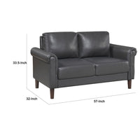 Lo Loveseat w Rolled Arms, Midcentury Dark Gray Faux Leather 57 Inch -BM336152