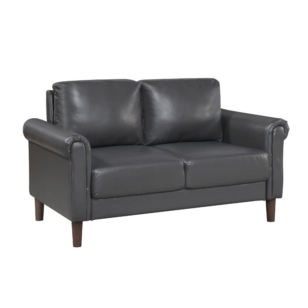 Lo Loveseat w Rolled Arms, Midcentury Dark Gray Faux Leather 57 Inch -BM336152