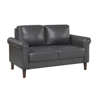 Lo Loveseat w Rolled Arms, Midcentury Dark Gray Faux Leather 57 Inch -BM336152