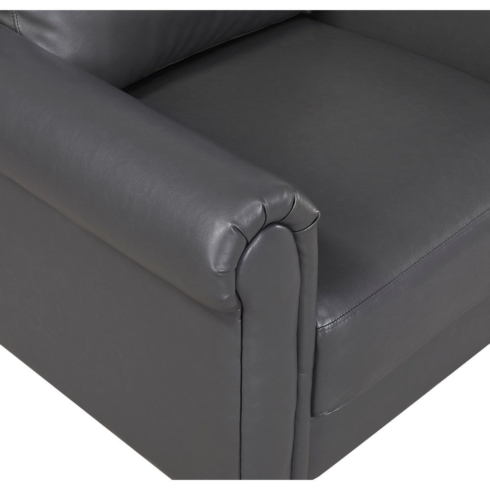 Lo Sofa w Rolled Arms, Midcentury Dark Gray Faux Leather 79 Inch -BM336153