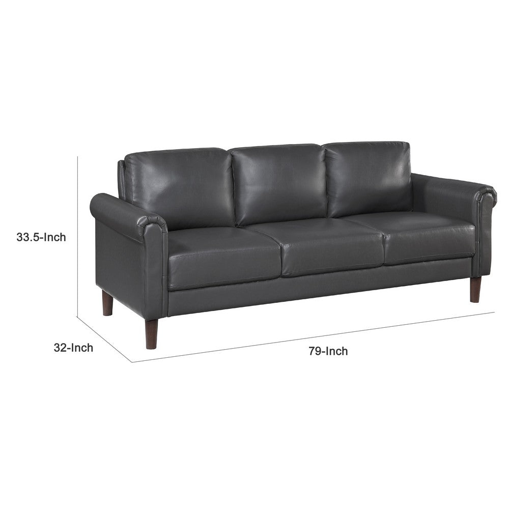 Lo Sofa w Rolled Arms, Midcentury Dark Gray Faux Leather 79 Inch -BM336153