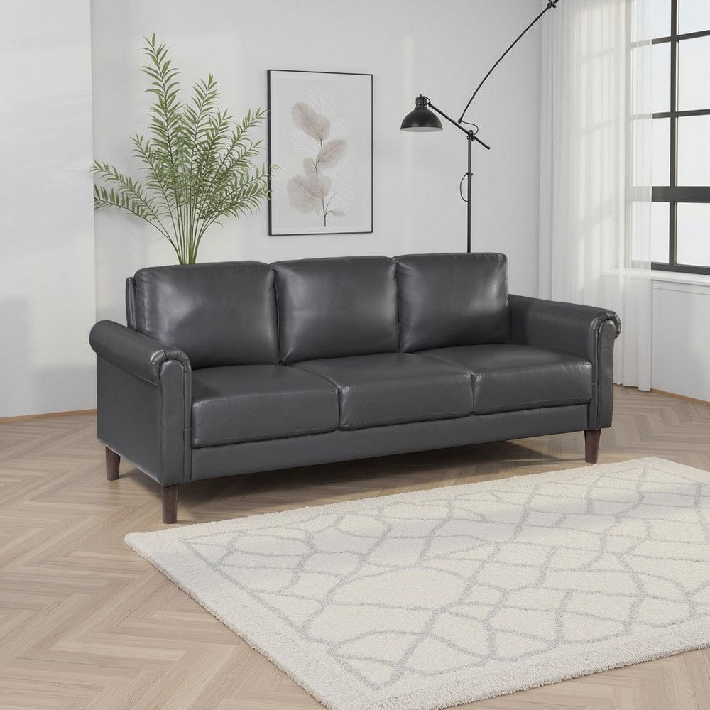 Lo Sofa w Rolled Arms, Midcentury Dark Gray Faux Leather 79 Inch -BM336153