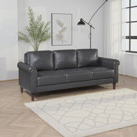 Lo Sofa w Rolled Arms, Midcentury Dark Gray Faux Leather 79 Inch -BM336153