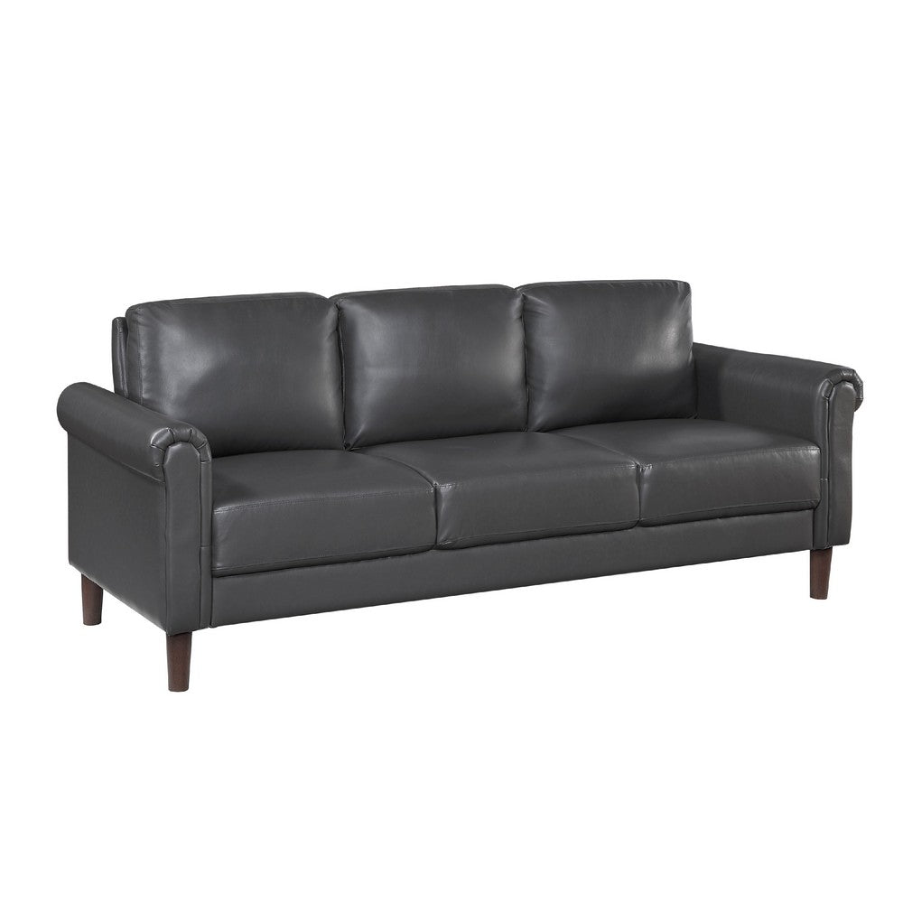 Lo Sofa w Rolled Arms, Midcentury Dark Gray Faux Leather 79 Inch -BM336153