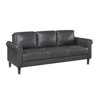 Lo Sofa w Rolled Arms, Midcentury Dark Gray Faux Leather 79 Inch -BM336153