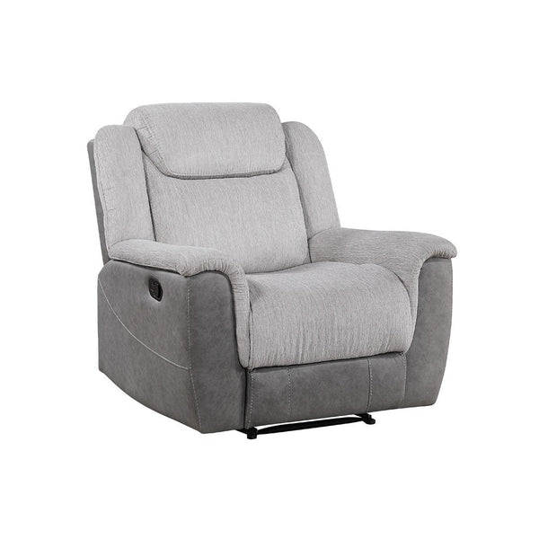 Feo Manual Reclining Chair with Pull Tab, White Gray Microfiber -BM336154