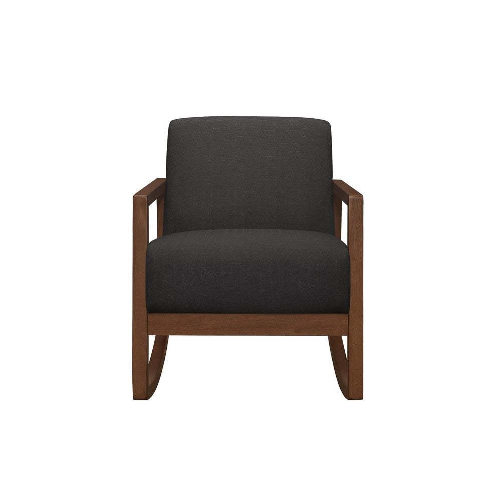 Clovi Accent Chair, Dark Gray Performance Fabric, Brown Solid Wood -BM336163