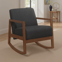 Clovi Accent Chair, Dark Gray Performance Fabric, Brown Solid Wood -BM336163