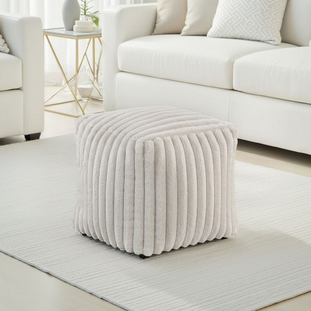 Modern Ottoman, Off White Ribbed Corduroy Zipper Cover, 16 Inch Square -BM336164
