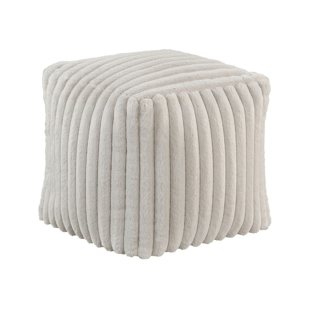 Modern Ottoman, Off White Ribbed Corduroy Zipper Cover, 16 Inch Square -BM336164