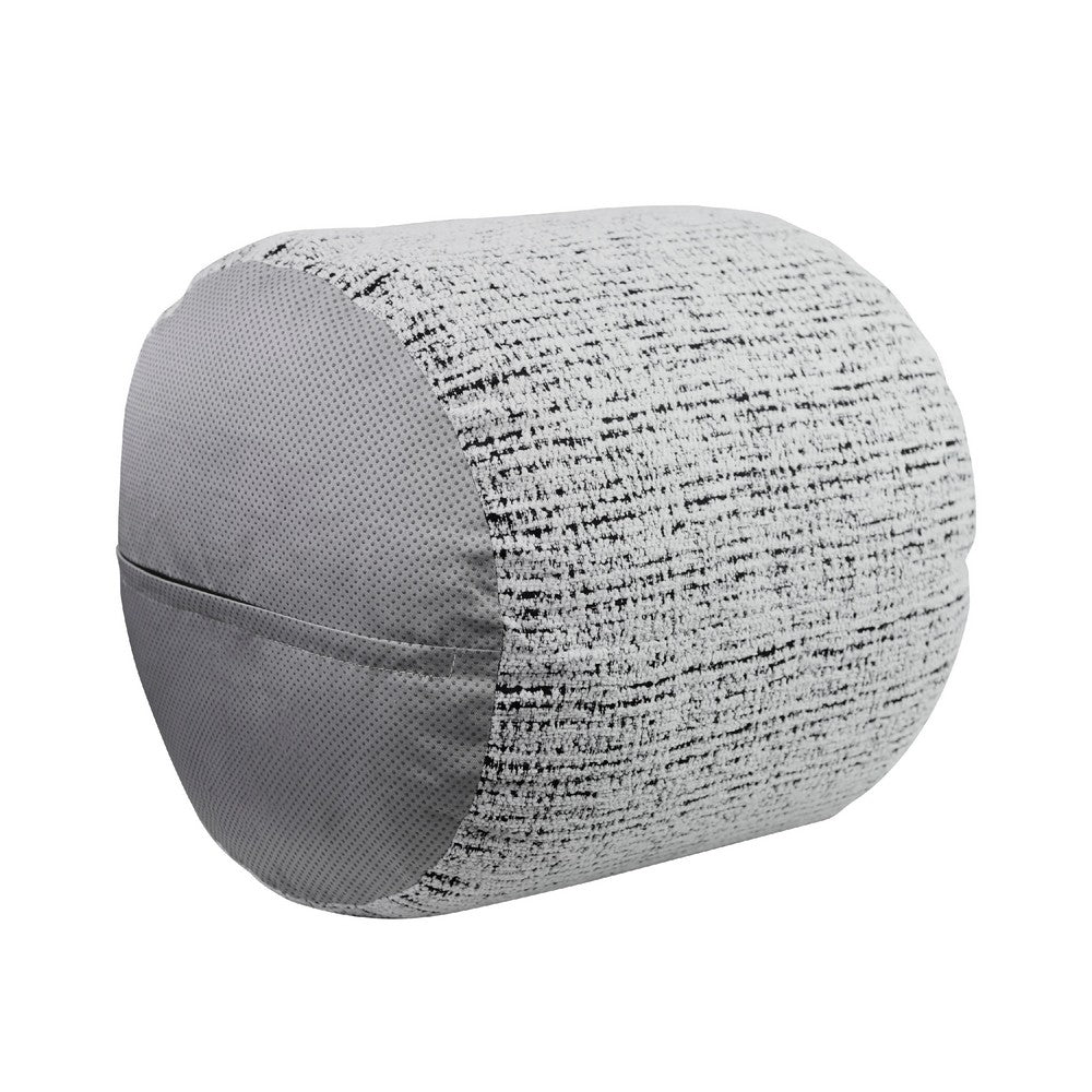 Modern Pouf Ottoman, Light Gray Soft Textured Chenille, 16 Inch Round -BM336165