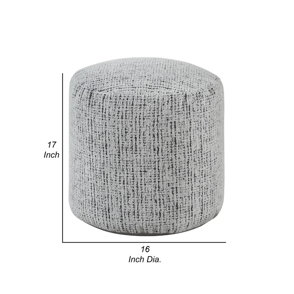 Modern Pouf Ottoman, Light Gray Soft Textured Chenille, 16 Inch Round -BM336165