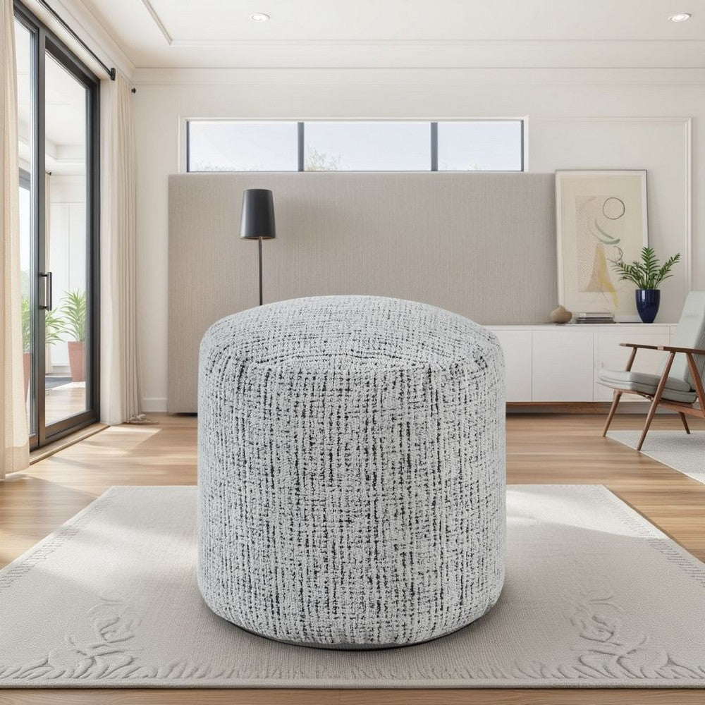 Modern Pouf Ottoman, Light Gray Soft Textured Chenille, 16 Inch Round -BM336165