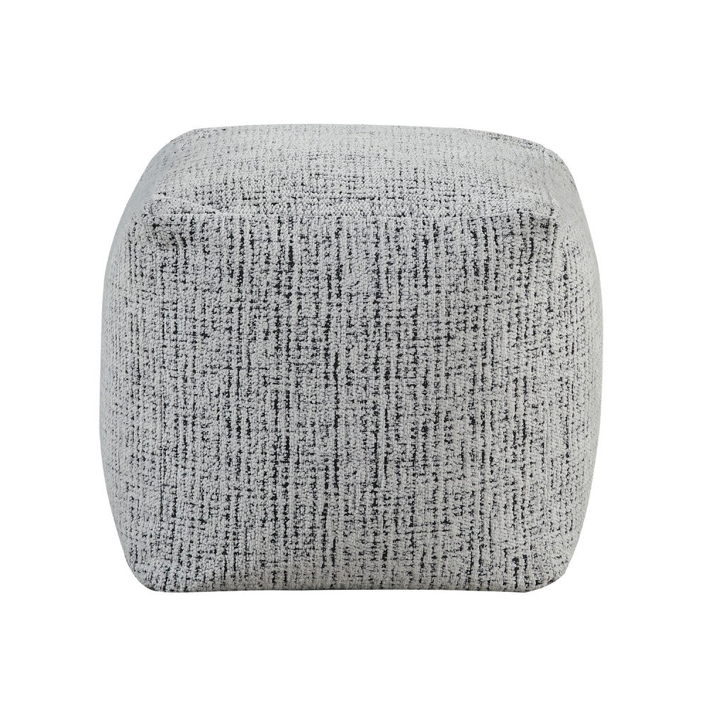 Modern Pouf Ottoman, Black White Textured Chenille, 16 Inch Square -BM336166