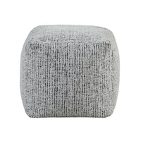 Modern Pouf Ottoman, Black White Textured Chenille, 16 Inch Square -BM336166