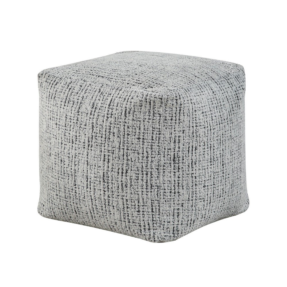Modern Pouf Ottoman, Black White Textured Chenille, 16 Inch Square -BM336166