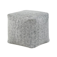 Modern Pouf Ottoman, Black White Textured Chenille, 16 Inch Square -BM336166