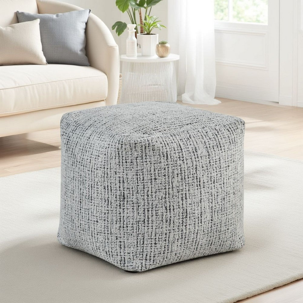 Modern Pouf Ottoman, Black White Textured Chenille, 16 Inch Square -BM336166
