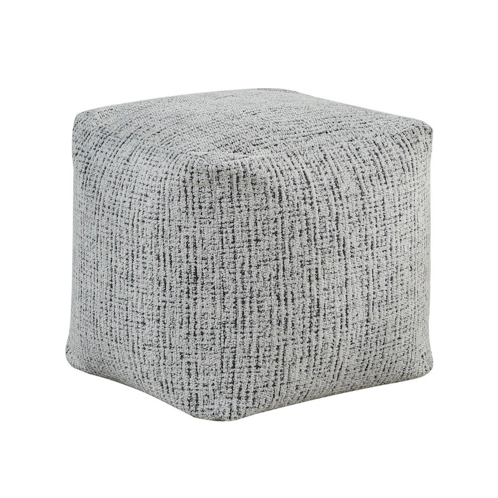 Modern Pouf Ottoman, Black White Textured Chenille, 16 Inch Square -BM336166