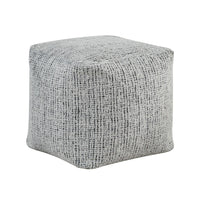 Modern Pouf Ottoman, Black White Textured Chenille, 16 Inch Square -BM336166
