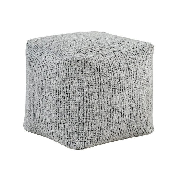 Modern Pouf Ottoman, Black White Textured Chenille, 16 Inch Square -BM336166