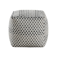 Modern Pouf Ottoman, Black White Basket Woven Jacquard, 16 Inch Square -BM336167