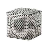 Modern Pouf Ottoman, Black White Basket Woven Jacquard, 16 Inch Square -BM336167
