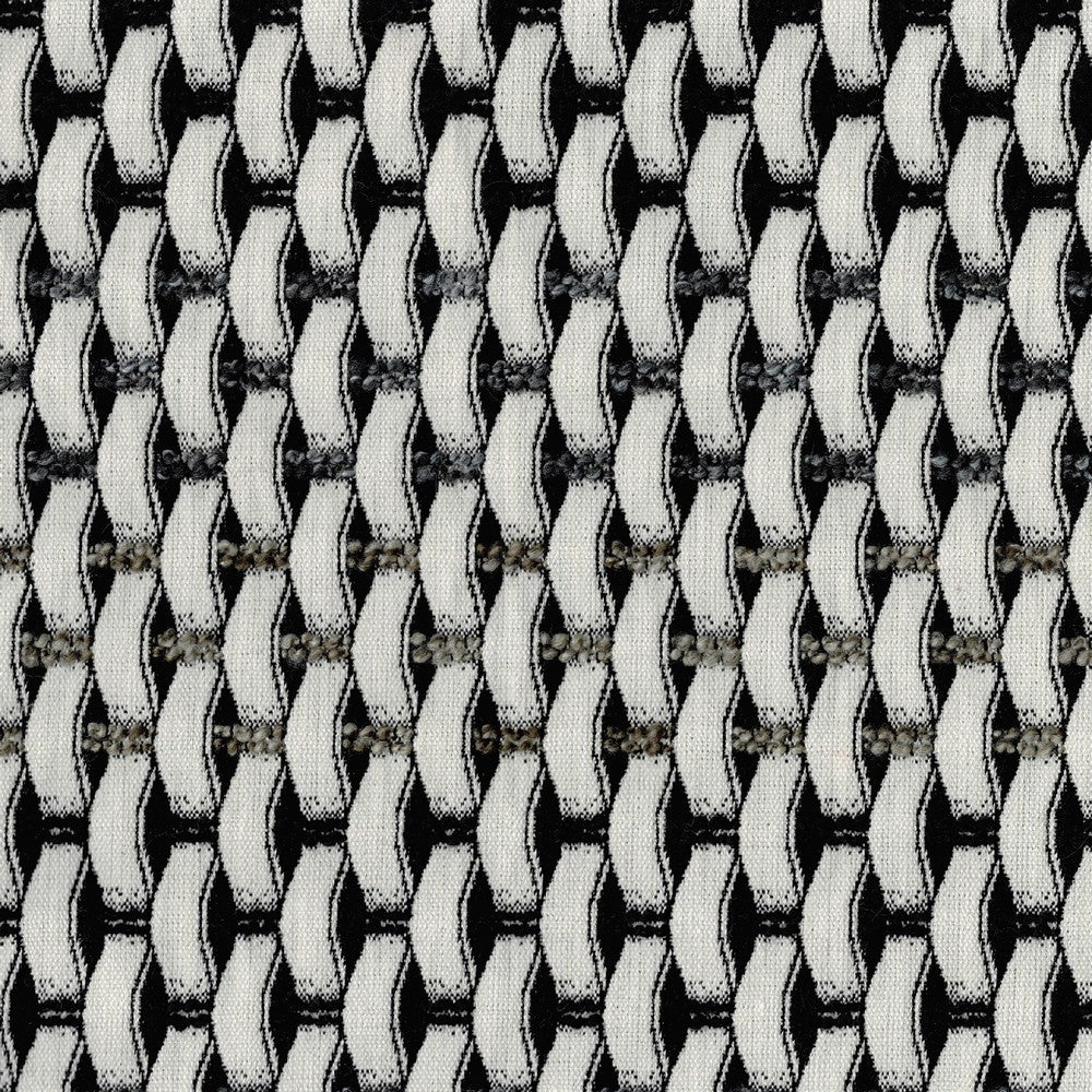Modern Pouf Ottoman, Black White Basket Woven Jacquard, 16 Inch Square -BM336167