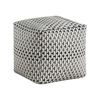 Modern Pouf Ottoman, Black White Basket Woven Jacquard, 16 Inch Square -BM336167