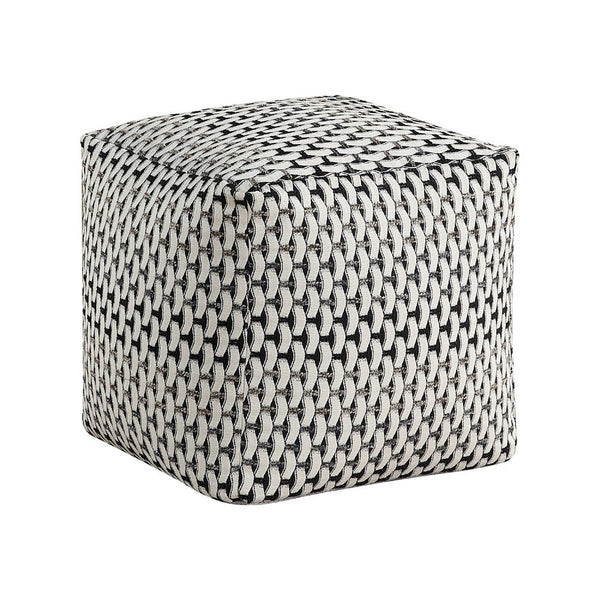 Modern Pouf Ottoman, Black White Basket Woven Jacquard, 16 Inch Square -BM336167
