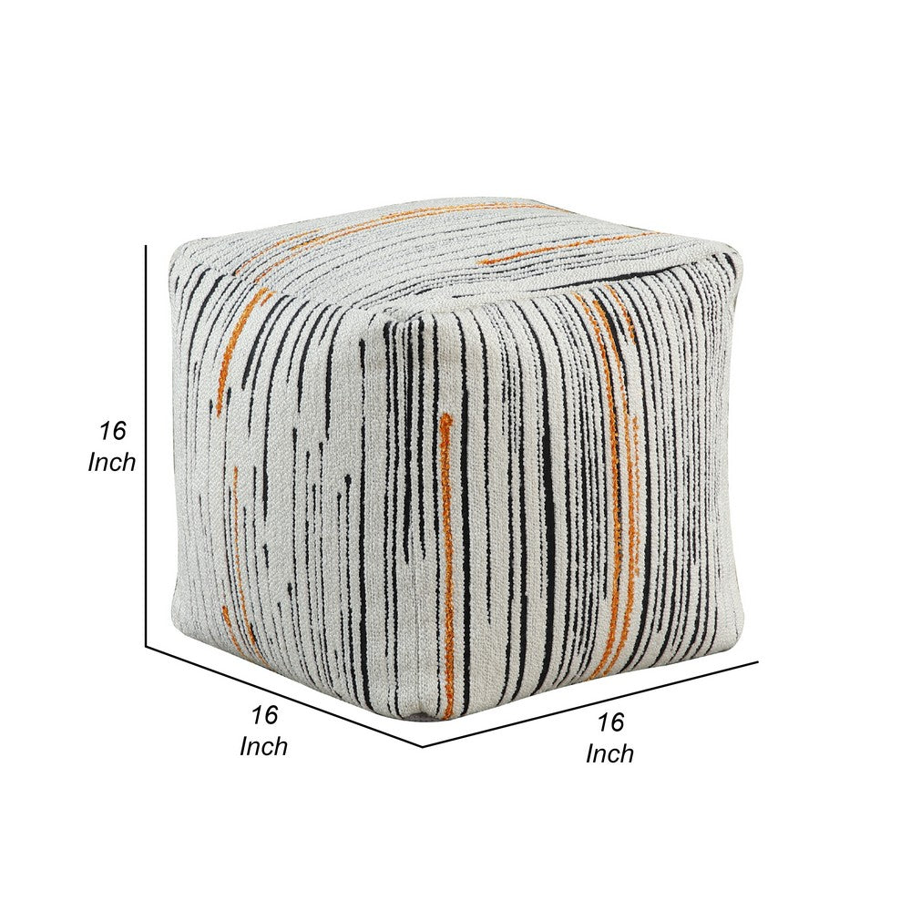 Modern Pouf Ottoman, Multicolor Vertical Striped Jacquard, 16 Inch -BM336169