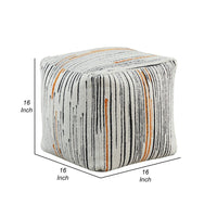 Modern Pouf Ottoman, Multicolor Vertical Striped Jacquard, 16 Inch -BM336169