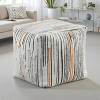 Modern Pouf Ottoman, Multicolor Vertical Striped Jacquard, 16 Inch -BM336169