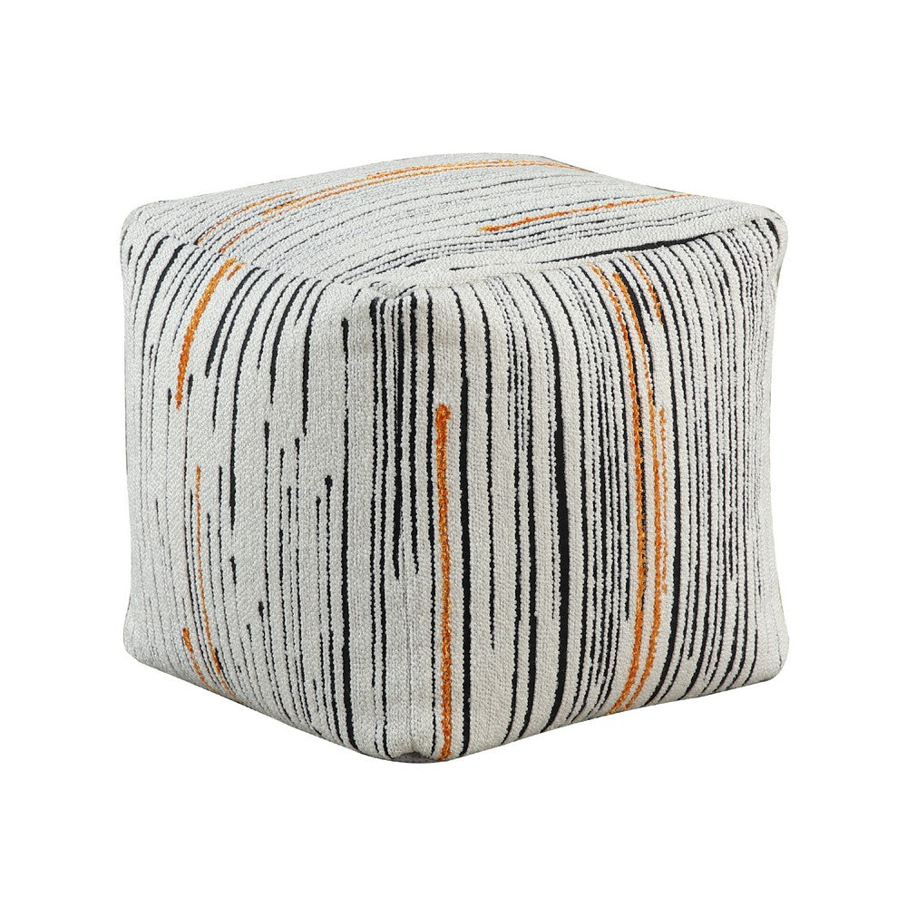 Modern Pouf Ottoman, Multicolor Vertical Striped Jacquard, 16 Inch -BM336169