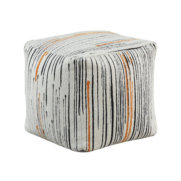 Modern Pouf Ottoman, Multicolor Vertical Striped Jacquard, 16 Inch -BM336169