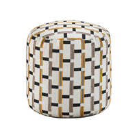 Modern Pouf Ottoman, Beige Gray Geometric Block Jacquard, 16 Inch -BM336170