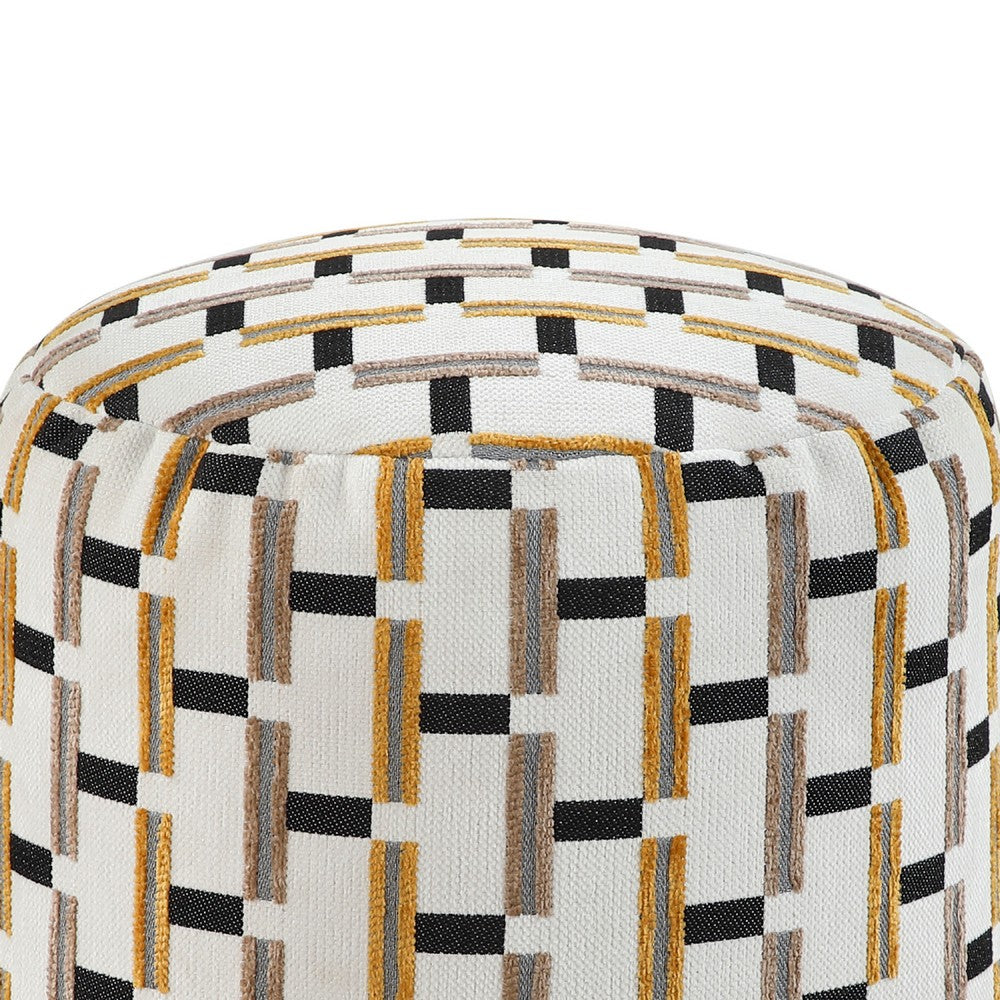 Modern Pouf Ottoman, Beige Gray Geometric Block Jacquard, 16 Inch -BM336170