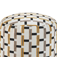 Modern Pouf Ottoman, Beige Gray Geometric Block Jacquard, 16 Inch -BM336170