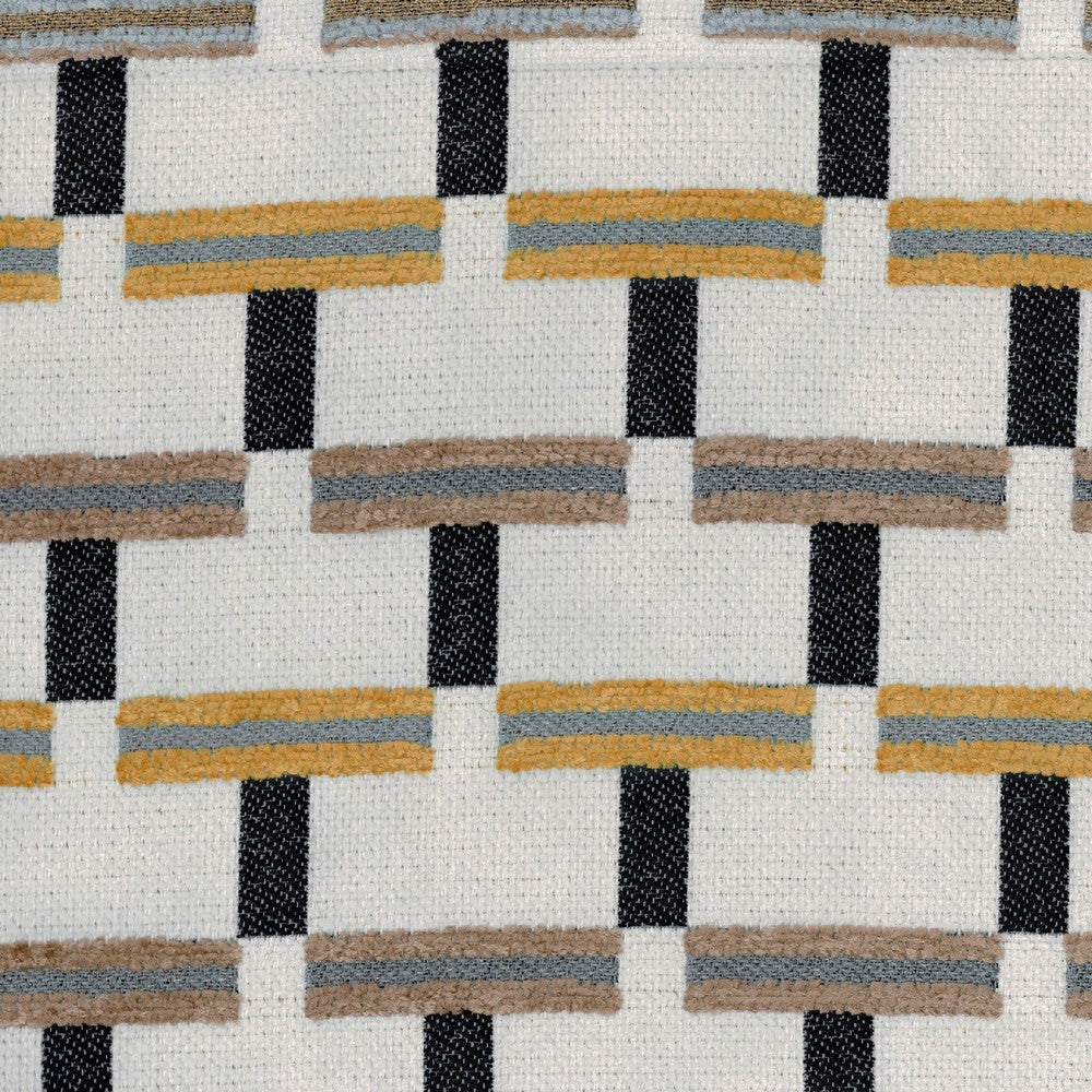 Modern Pouf Ottoman, Beige Gray Geometric Block Jacquard, 16 Inch -BM336170