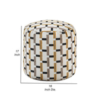 Modern Pouf Ottoman, Beige Gray Geometric Block Jacquard, 16 Inch -BM336170