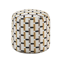 Modern Pouf Ottoman, Beige Gray Geometric Block Jacquard, 16 Inch -BM336170