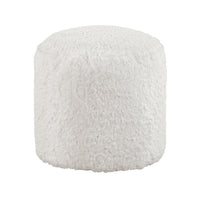 Modern Pouf Ottoman, 16 Inch Round w Fluffy Off White Faux Fur Texture -BM336171