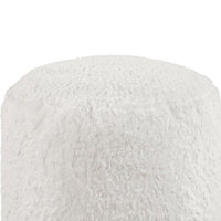 Modern Pouf Ottoman, 16 Inch Round w Fluffy Off White Faux Fur Texture -BM336171