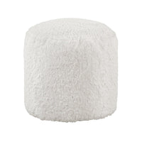Modern Pouf Ottoman, 16 Inch Round w Fluffy Off White Faux Fur Texture -BM336171