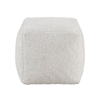 Modern Pouf Ottoman, Plush Off White Faux Fur Texture, 16 Inch Square -BM336172