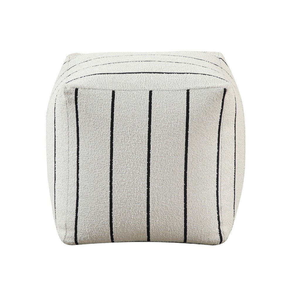 Modern Pouf Ottoman, White Black Striped Jacquard, 16 Inch Square -BM336174