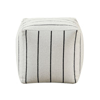 Modern Pouf Ottoman, White Black Striped Jacquard, 16 Inch Square -BM336174