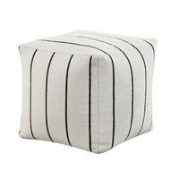 Modern Pouf Ottoman, White Black Striped Jacquard, 16 Inch Square -BM336174