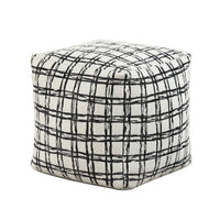 Modern Pouf Ottoman, White Black Checkered Jacquard, 16 Inch Square -BM336175