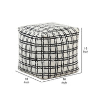 Modern Pouf Ottoman, White Black Checkered Jacquard, 16 Inch Square -BM336175